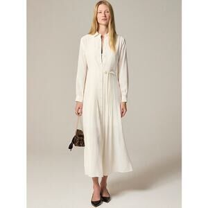 J.Crew Drapey Pleated Shirt Dress Sz 6 Cream Slip Lining Button Up Long Sleeve